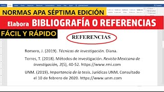 CÓMO HACER LA BIBLIOGRAFÍA O REFERENCIAS EN WORD SEGÚN NORMAS APA SÉPTIMA EDICIÓN 7ma  EJEMPLO [upl. by Darken]