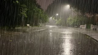 Sleep Instantly with Heavy Rainstorm amp Powerful Thunder Sounds Covering the Rainforest Park at Night [upl. by Elena]