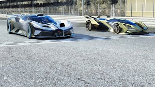 Bugatti Bolide vs Lamborghini V12 Vision GT at Monza Full Course [upl. by Nos]