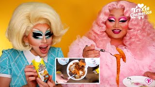 Mukbang with Kim Chi Trixie tries Kims favorite Korean dishes [upl. by Odranar]