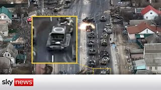 Ukraine War Dramatic drone footage shows Russian convoy ambush [upl. by Laurance786]