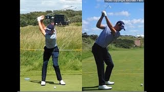 Justin Thomas golf swing  Long Iron faceon amp downtheline July 2017 [upl. by Harbard]