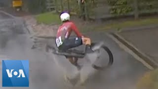 Torrential Rain Causes Bike Crashes at Road World Championships [upl. by Slocum964]